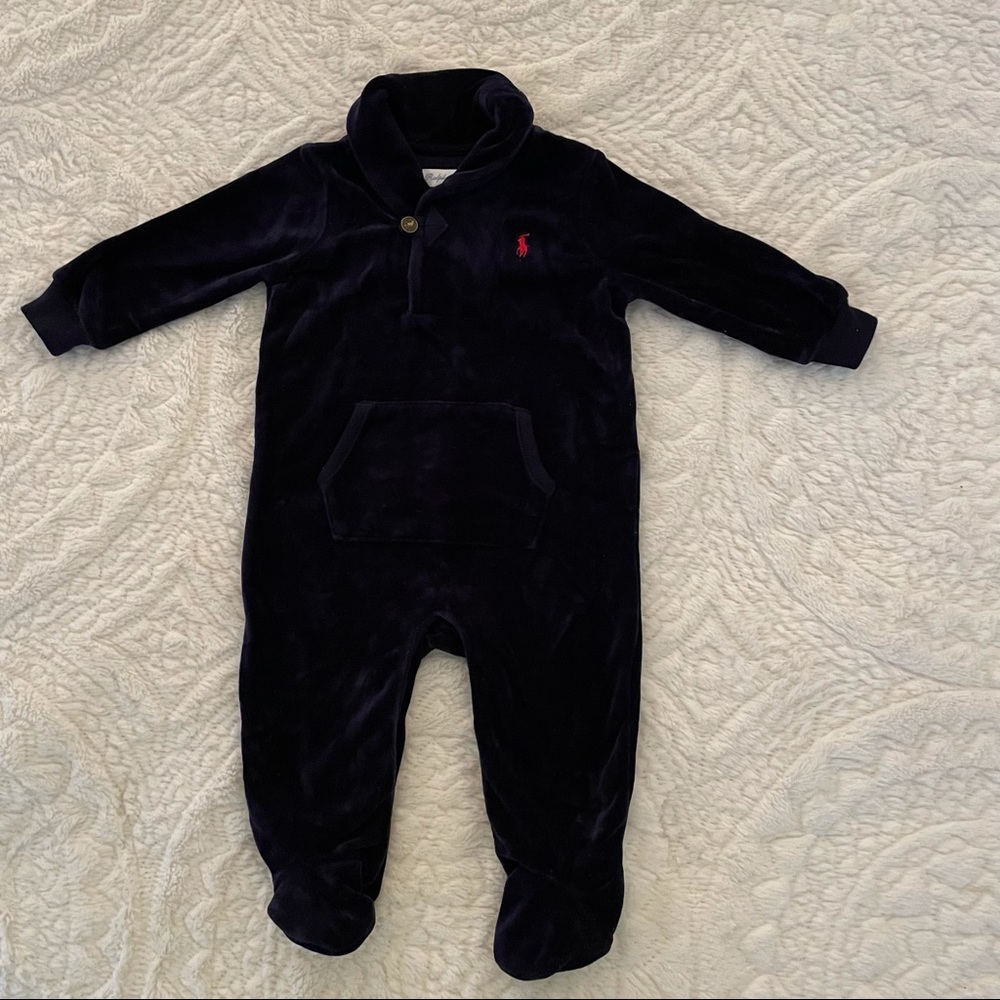 Ralph Lauren Navy Blue Velvet outfit/onesie - 6 months